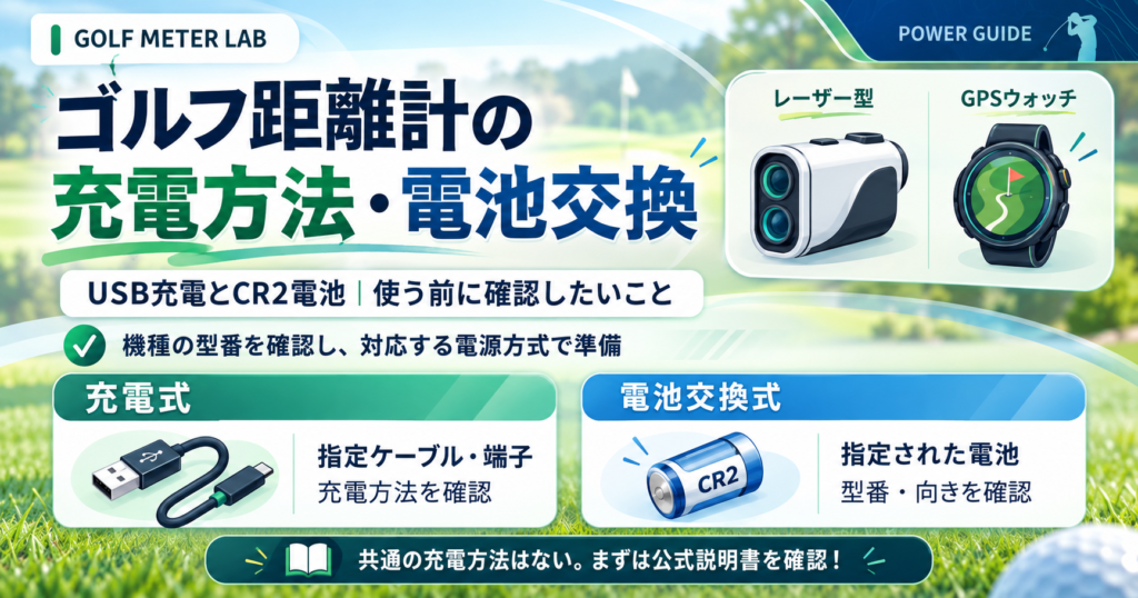 ゴルフ距離計の充電方法と電池交換｜USB充電・CR2電池の違いとラウンド前の確認事項